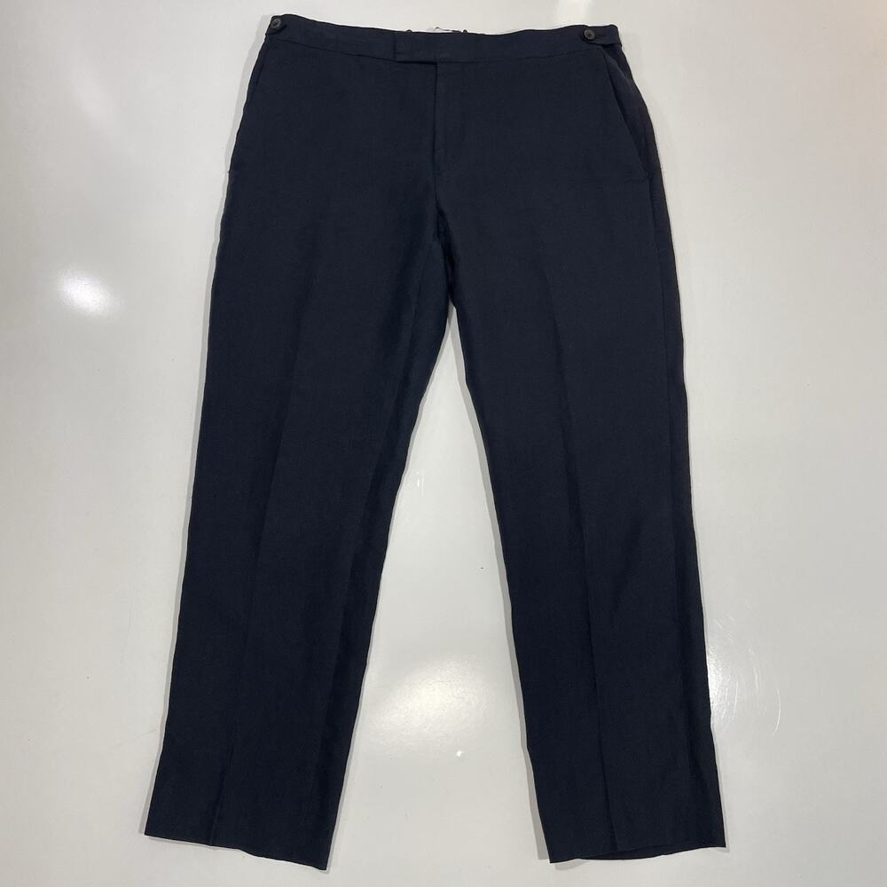 Reiss Men’s Jolt Poplin Slub Slim Fit Linen Blend Dress Pants 34x28 Navy Stretch